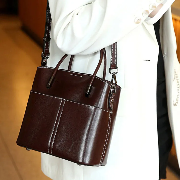 TTaG．baG Cow Leather Shoulder Bag, Crossbody Bag, Handbag Women's Sunset Yellow/Coffee/Jasper/Black/White-4