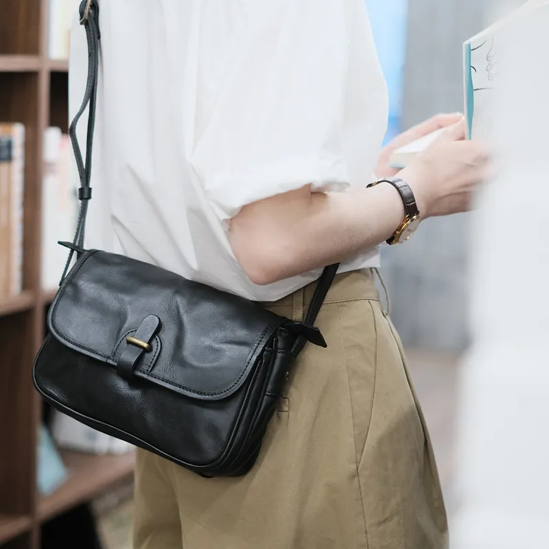 TTaG．baG Top Grain Vegetable Tanned Cow Leather Crossbody Bag, Shoulder Bag Regular Women's Chestnut/Black-5