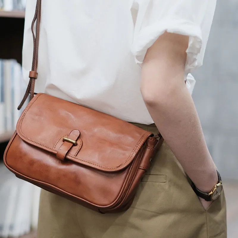 TTaG．baG Top Grain Vegetable Tanned Cow Leather Crossbody Bag, Shoulder Bag Regular Women's Chestnut/Black-1