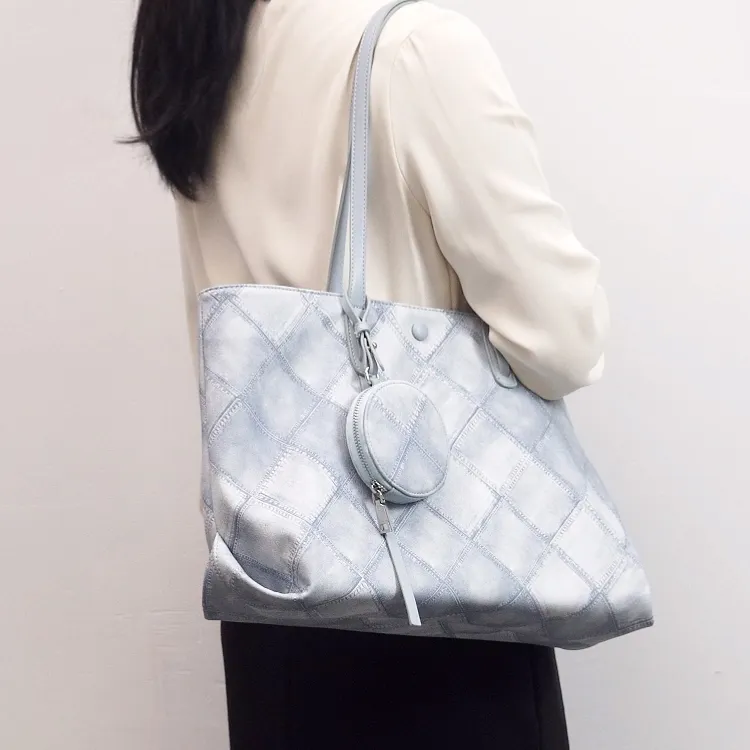 TTaG．baG Microfiber Synthetic Leather Tote Bag, Shopping Bag, Shoulder Bag Women's Blue-4