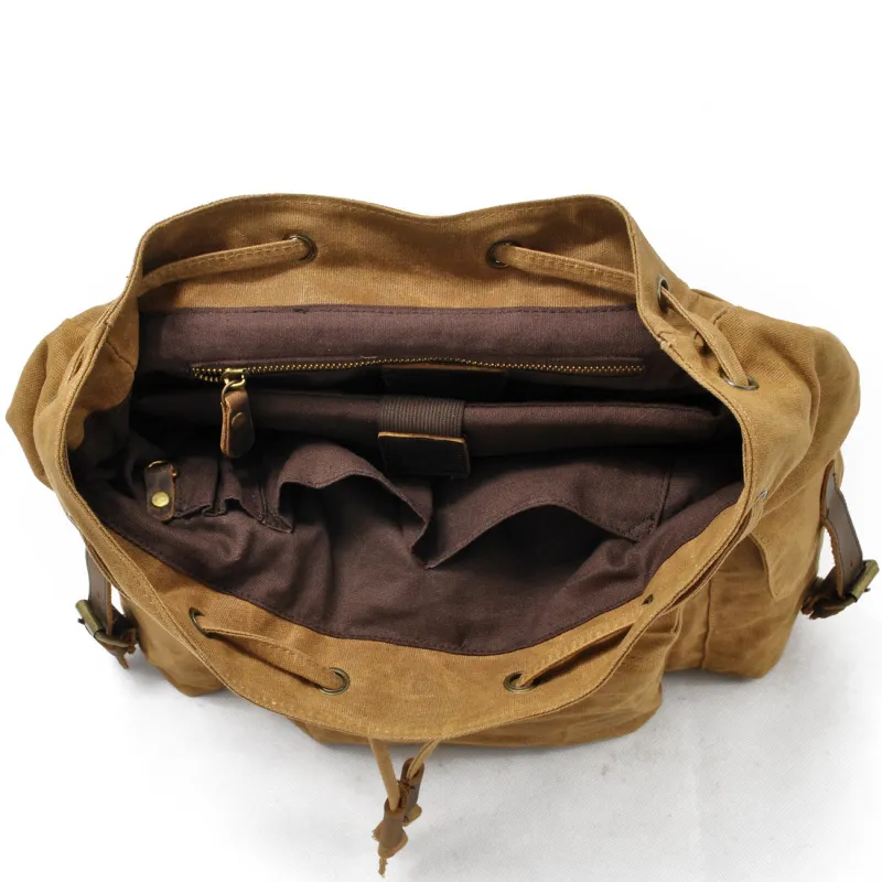 TTaG．baG Top Grain Cow Leather With Shellac Canvas Backpack Men's Black/Coffee/Gray/Army Green/Khaki-9