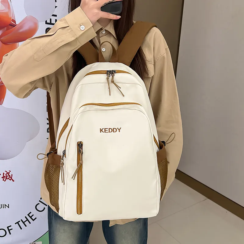Yalu Nylon Fabric Backpack Regular Unisex White/Black/Coffee/Brown-4