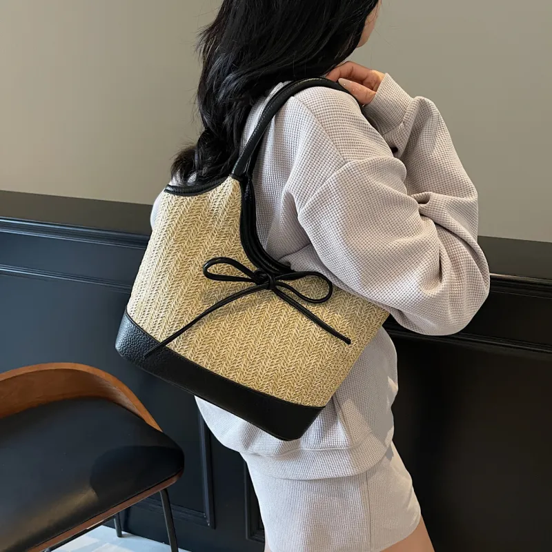 Yalu Straw Woven Shoulder Bag Women's Multicolor-4