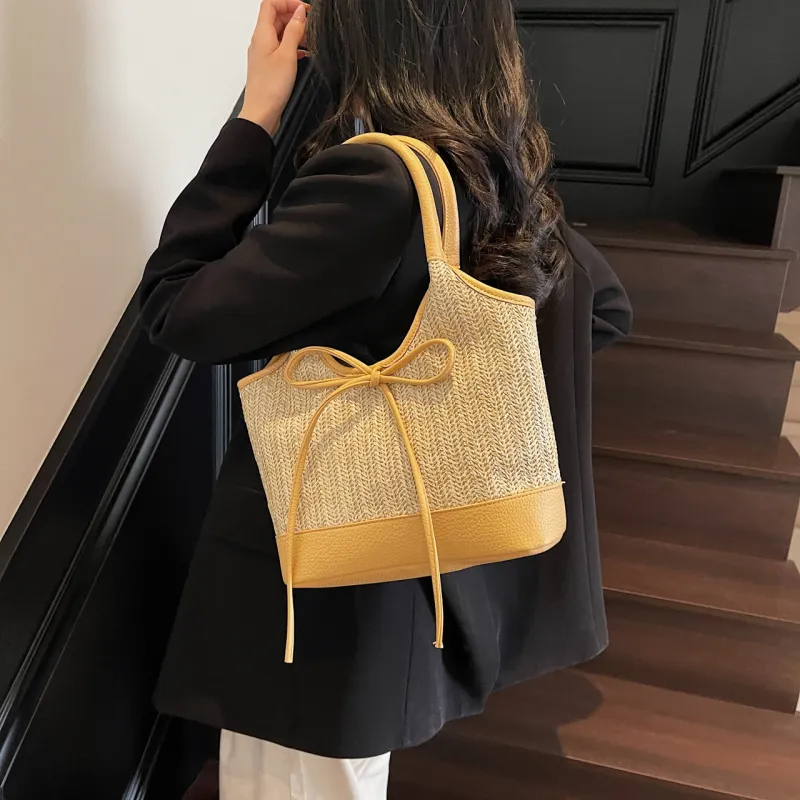 Yalu Straw Woven Shoulder Bag Women's Multicolor-25
