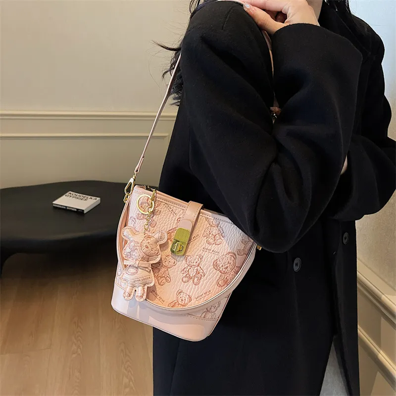Yalu PU Bucket Bag, One Shoulder Handbag Women's Black/Brown/Ecru/Pink-24