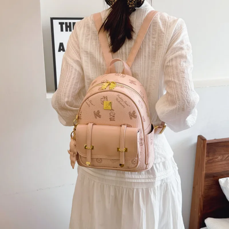 Yalu PU Backpack Women's Ecru/Brown/Pink/Black-13