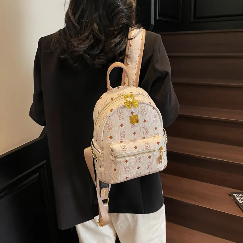 Yalu PU Backpack Women's Brown/Ecru/Pink-10