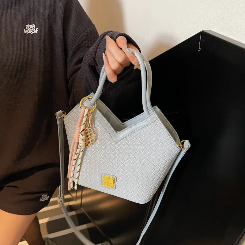 Yalu PU Basket Bag, One Shoulder Handbag Women's Silver/Blue/Ecru/Pink/Black-9