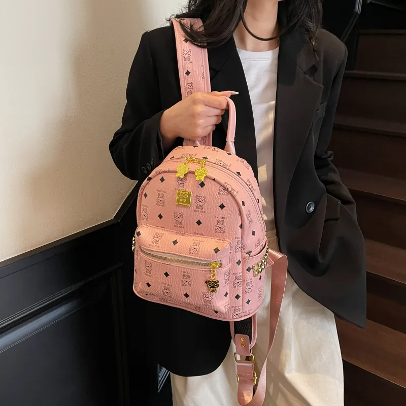 Yalu PU Backpack Women's Brown/Ecru/Pink-14