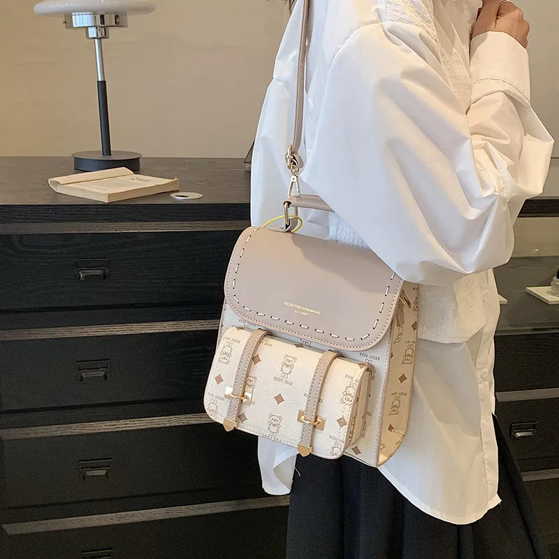 Yalu PU Backpack Regular Women's White/Brown/Pink/Coffee-3