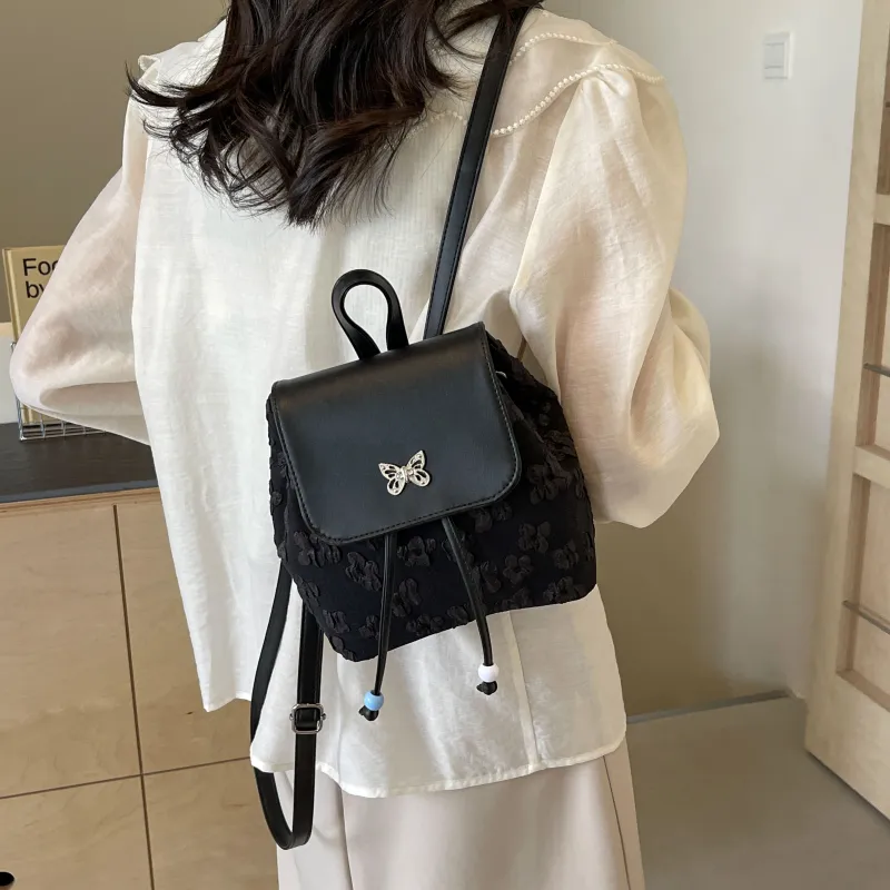 Yalu PU Backpack Women's Black/Ecru/Blue-4