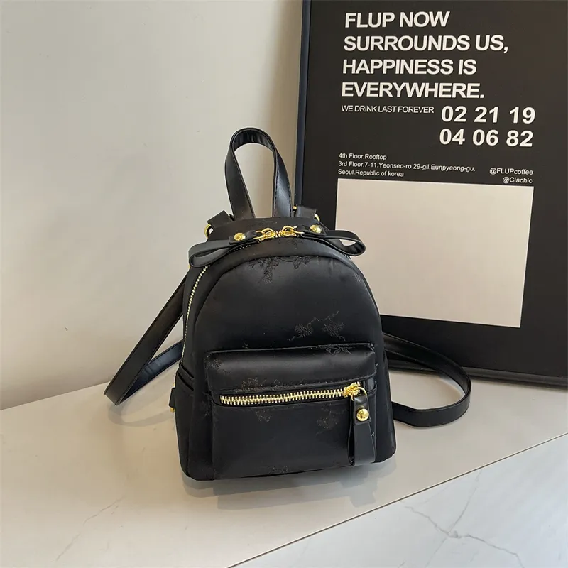 Yalu Canvas One Shoulder Crossbody Backpack Women's Black/Ecru-6