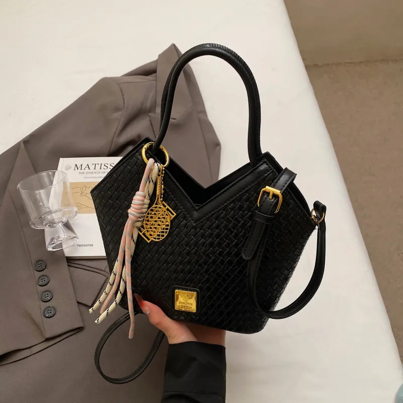 Yalu PU Basket Bag, One Shoulder Handbag Women's Silver/Blue/Ecru/Pink/Black-34
