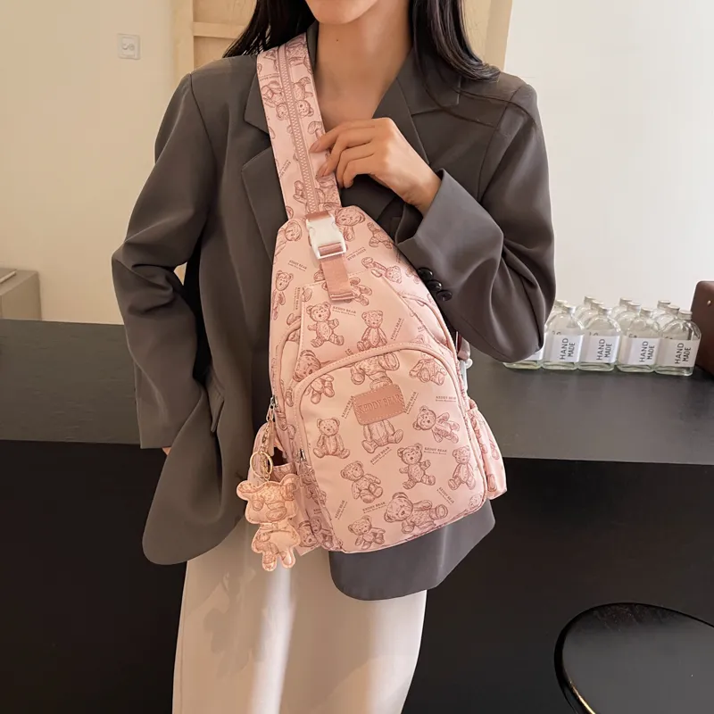 Yalu Canvas Sling Bag Backpack Unisex Black/Ecru/Pink-13