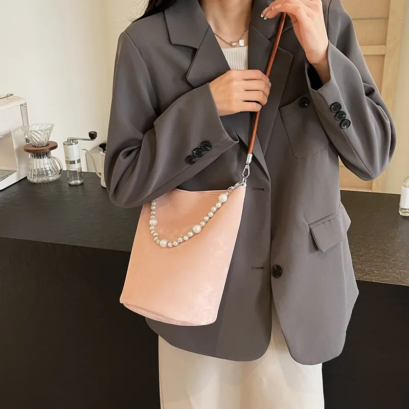 Yalu PU Bucket Bag, Crossbody, One Shoulder Handbag Regular Women's Black/Pink/Ecru/Silver-13