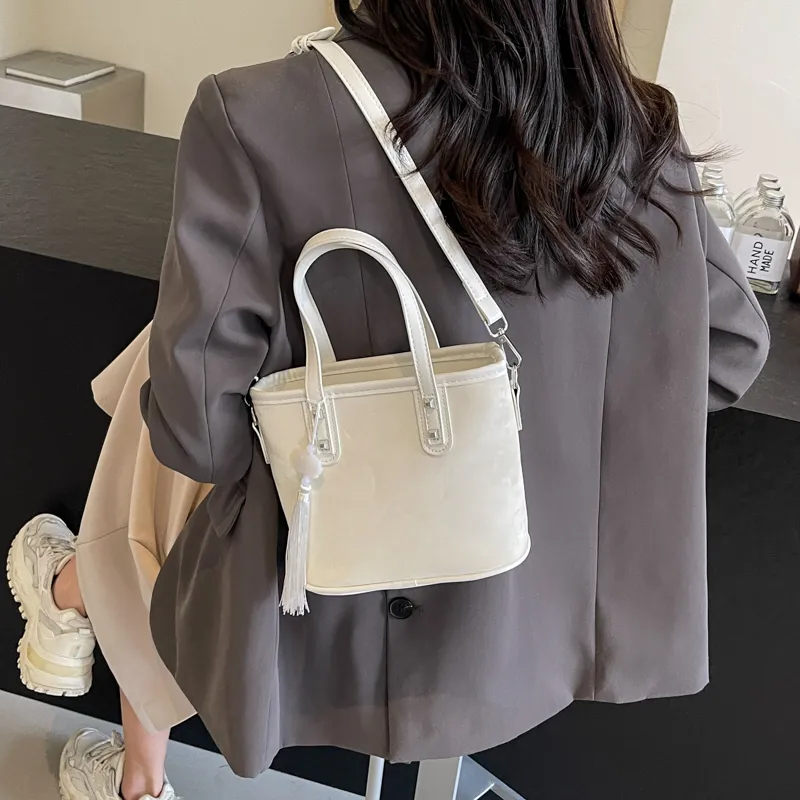 Yalu PU Handbag Regular Women's Black/Ecru/Silver/Pink-13