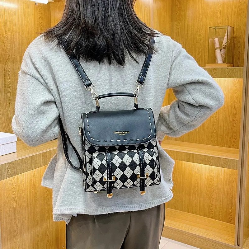 Yalu PU Backpack Women's Dark Brown/Black-4