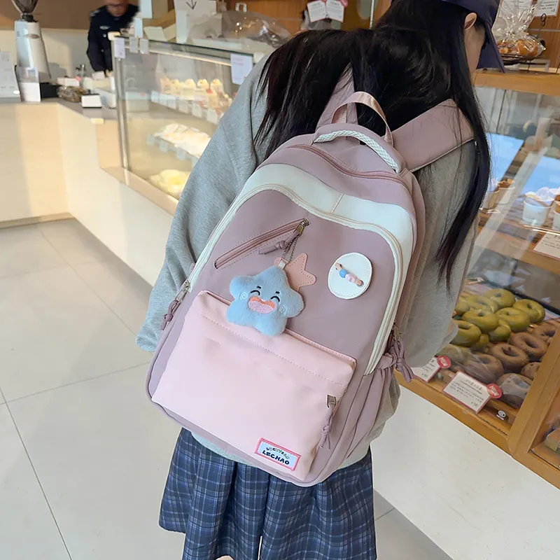 Yalu Nylon Backpack Unisex White/Black/Lotus Color/Blue-15
