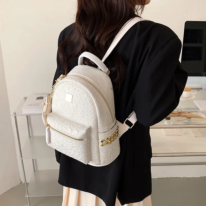 Yalu PU Backpack Women's White/Black-3