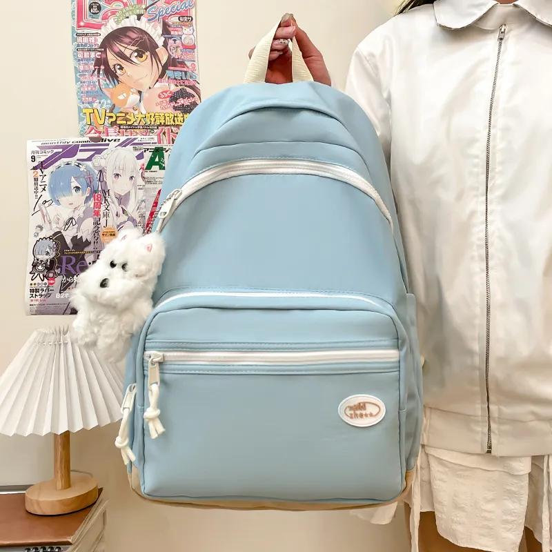 Yalu Nylon Fabric Backpack Regular Unisex Black/White/Blue/Pink/Custard-18