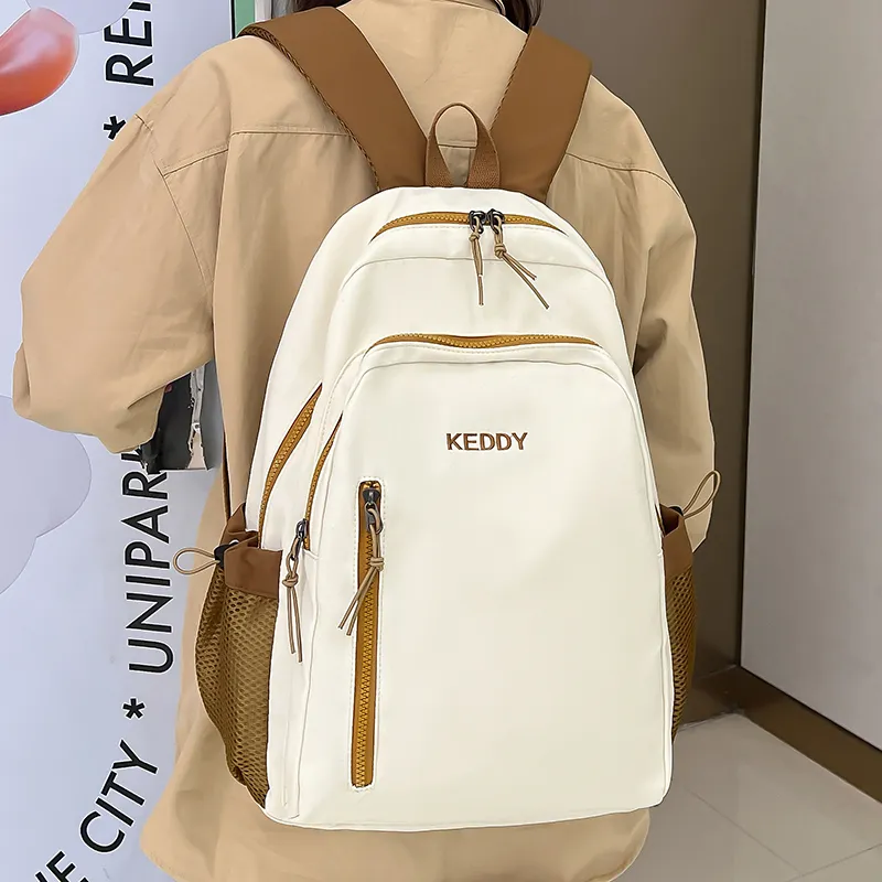 Yalu Nylon Fabric Backpack Regular Unisex White/Black/Coffee/Brown-2