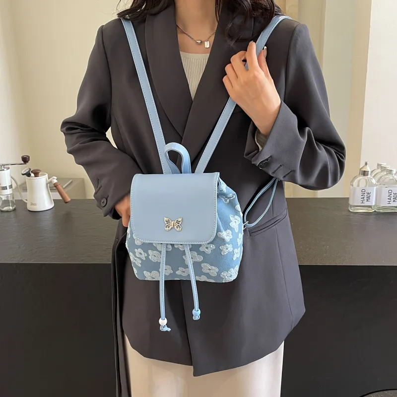Yalu PU Backpack Women's Black/Ecru/Blue-17