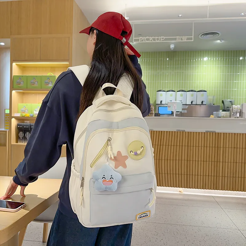 Yalu Nylon Backpack Unisex White/Black/Lotus Color/Blue-6