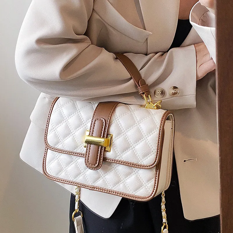Yalu PU Small Square Bag, Shoulder Bag, Crossbody Bag, Handbag Women's White/Black-5