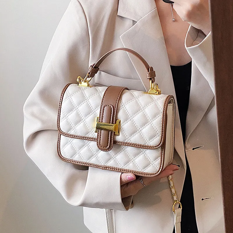Yalu PU Small Square Bag, Shoulder Bag, Crossbody Bag, Handbag Women's White/Black-6