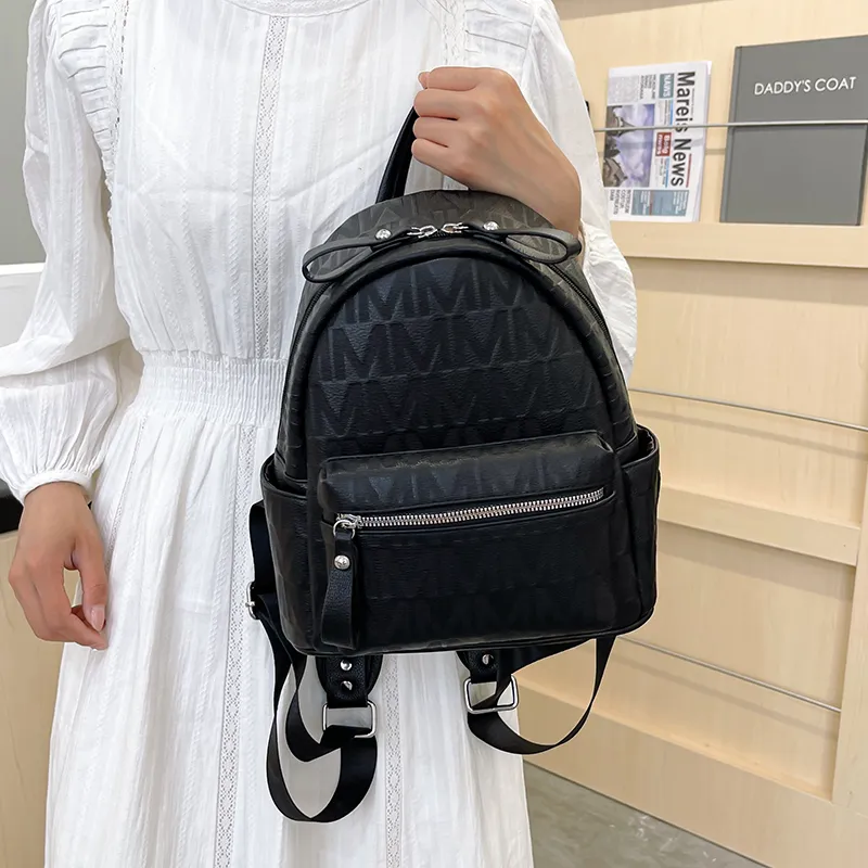 Yalu PU Backpack Women's Black/White-5