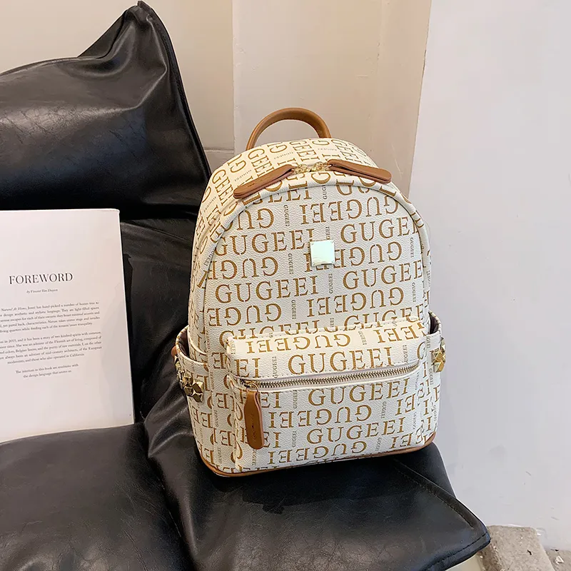 Yalu PU Backpack Women's White/Brown-3