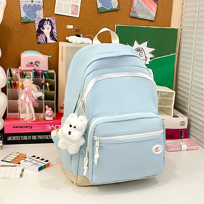 Yalu Nylon Fabric Backpack Regular Unisex Black/White/Blue/Pink/Custard-23