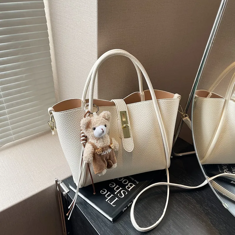 Yalu PU Handbag Regular Women's Black/Ecru/Apricot/Khaki-13