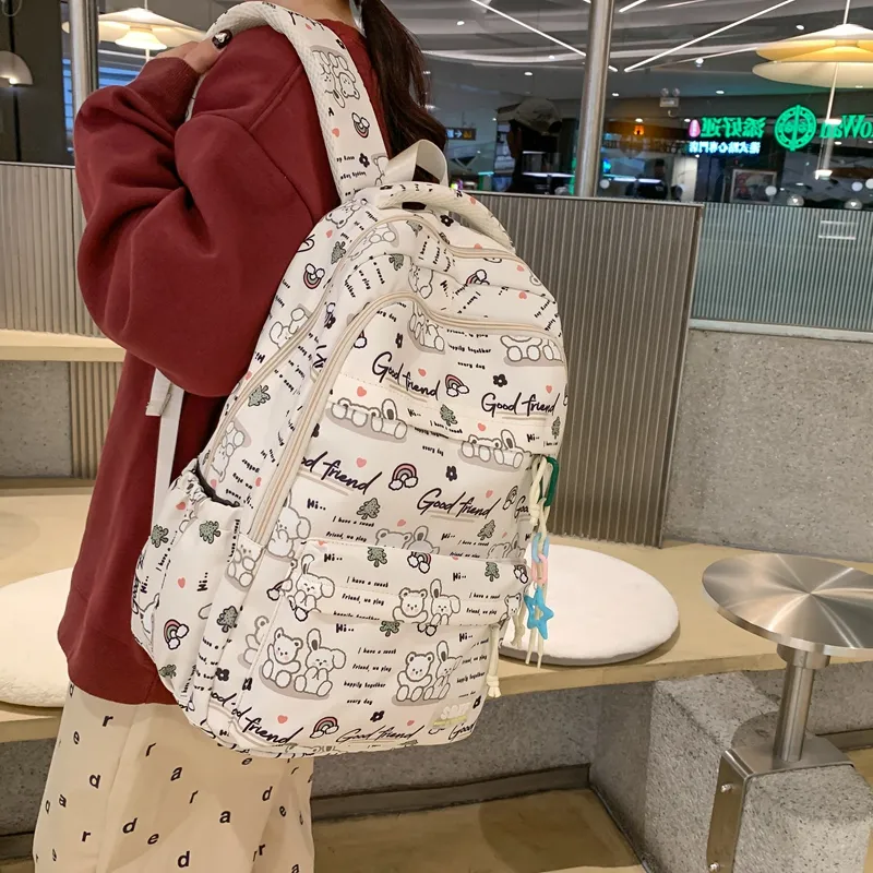 Yalu Nylon Backpack Regular Unisex Black/Purple/Green/Blue/Pink/White-25