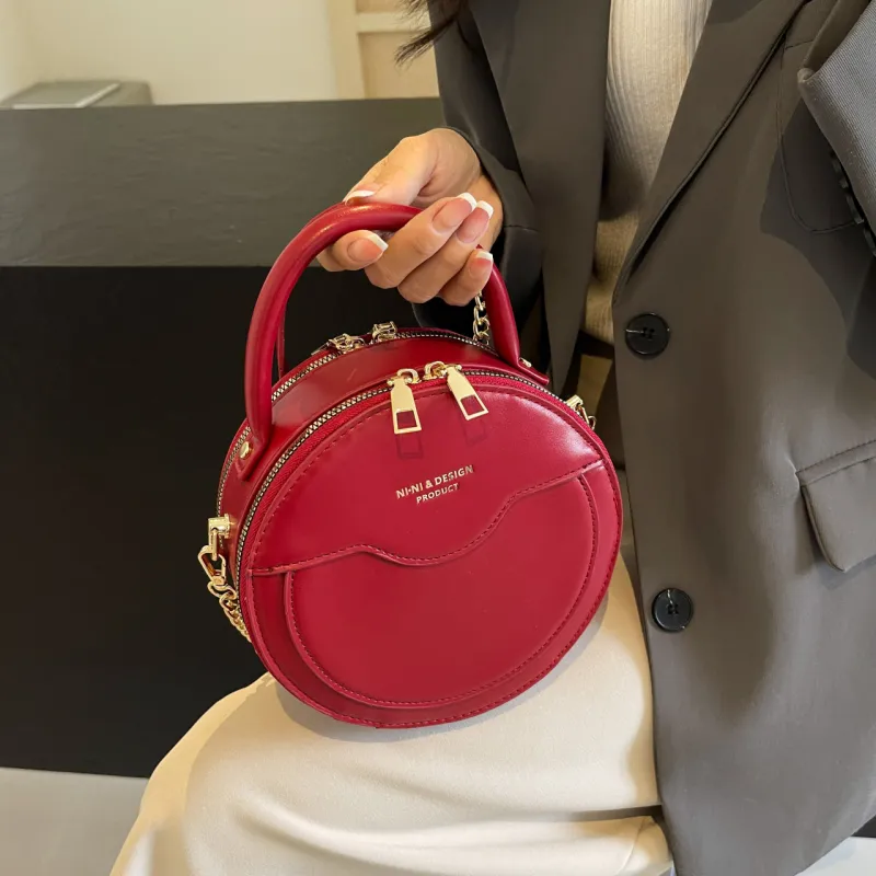 Yalu PU Round Bag, One Shoulder Handbag Women's Black/Khaki/Red-17