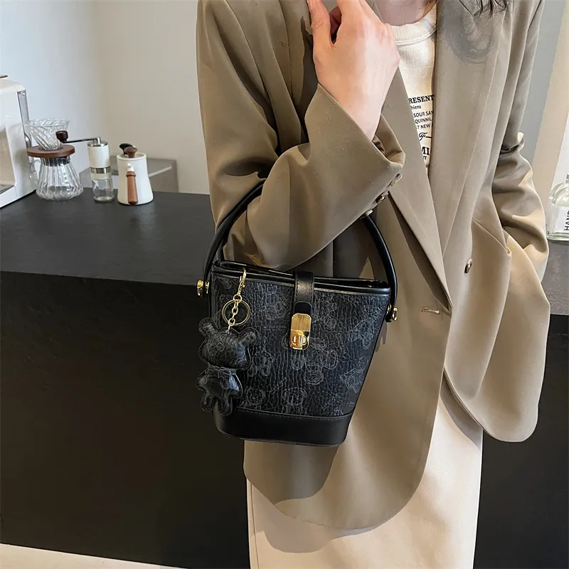 Yalu PU Bucket Bag, One Shoulder Handbag Women's Black/Brown/Ecru/Pink-2