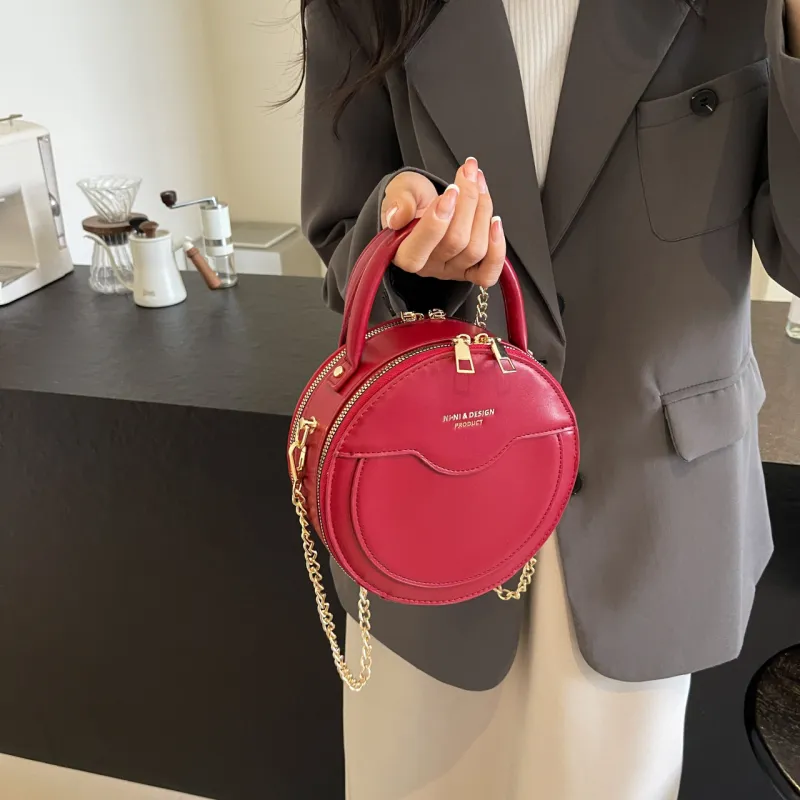 Yalu PU Round Bag, One Shoulder Handbag Women's Black/Khaki/Red-18