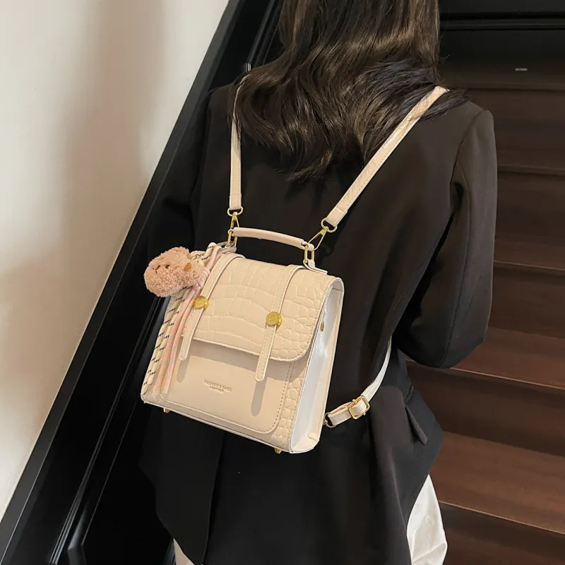 Yalu PU Backpack Women's Black/Ecru/Brown/Silver/Burgundy-13