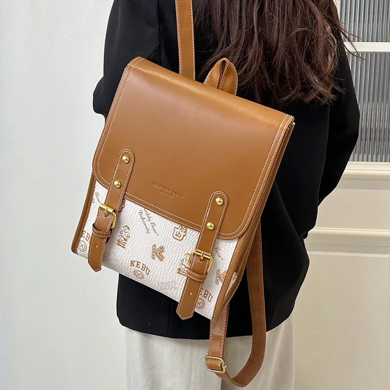 Yalu PU Backpack Women's White/Black/Pink/Brown-3