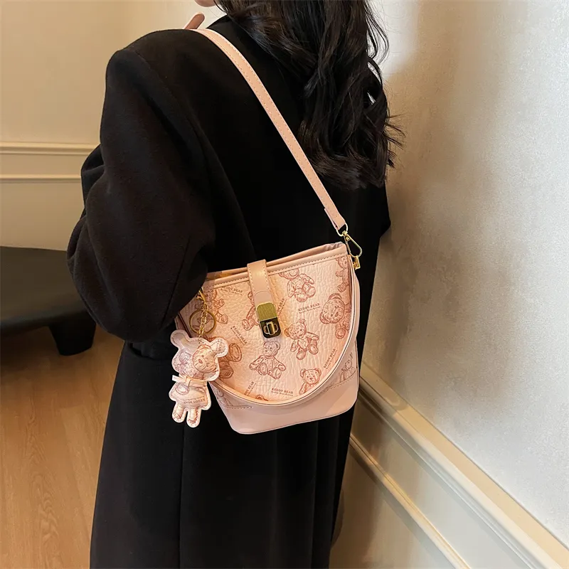 Yalu PU Bucket Bag, One Shoulder Handbag Women's Black/Brown/Ecru/Pink-26