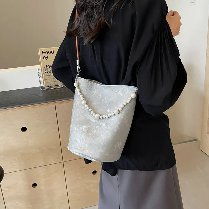 Yalu PU Bucket Bag, Crossbody, One Shoulder Handbag Regular Women's Black/Pink/Ecru/Silver-26
