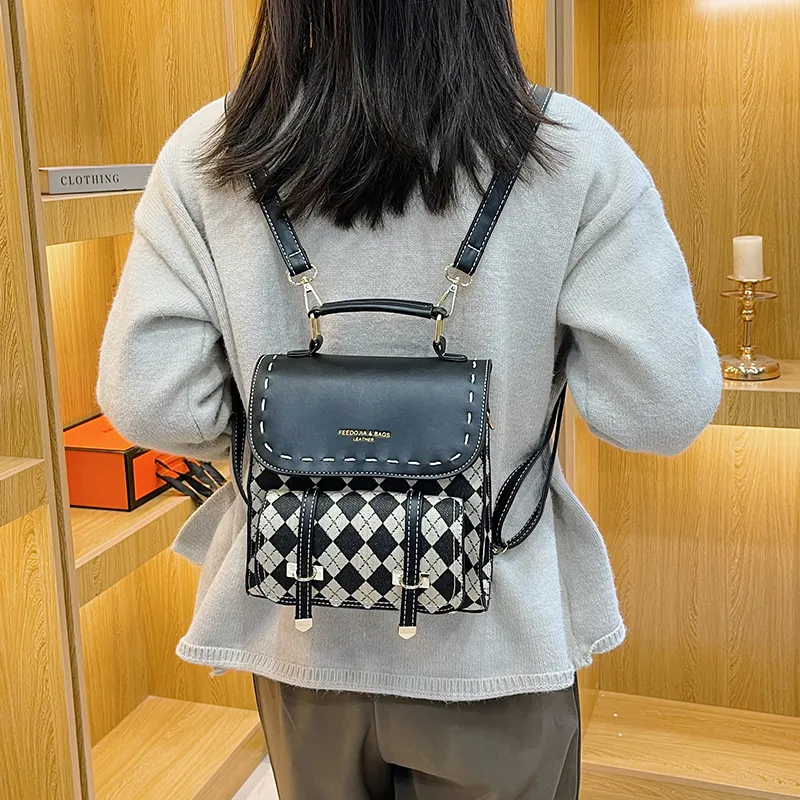 Yalu PU Backpack Women's Dark Brown/Black-2