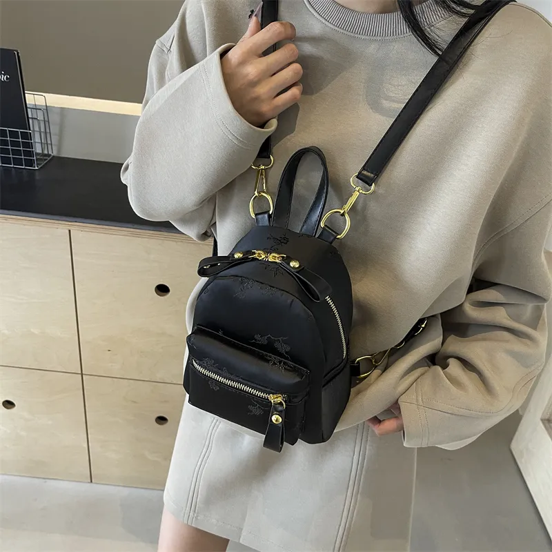 Yalu Canvas One Shoulder Crossbody Backpack Women's Black/Ecru-1