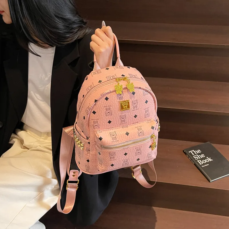 Yalu PU Backpack Women's Brown/Ecru/Pink-17