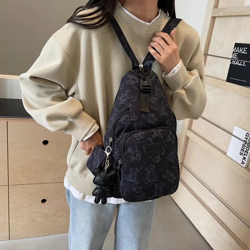 Yalu Canvas Sling Bag Backpack Unisex Black/Ecru/Pink-5