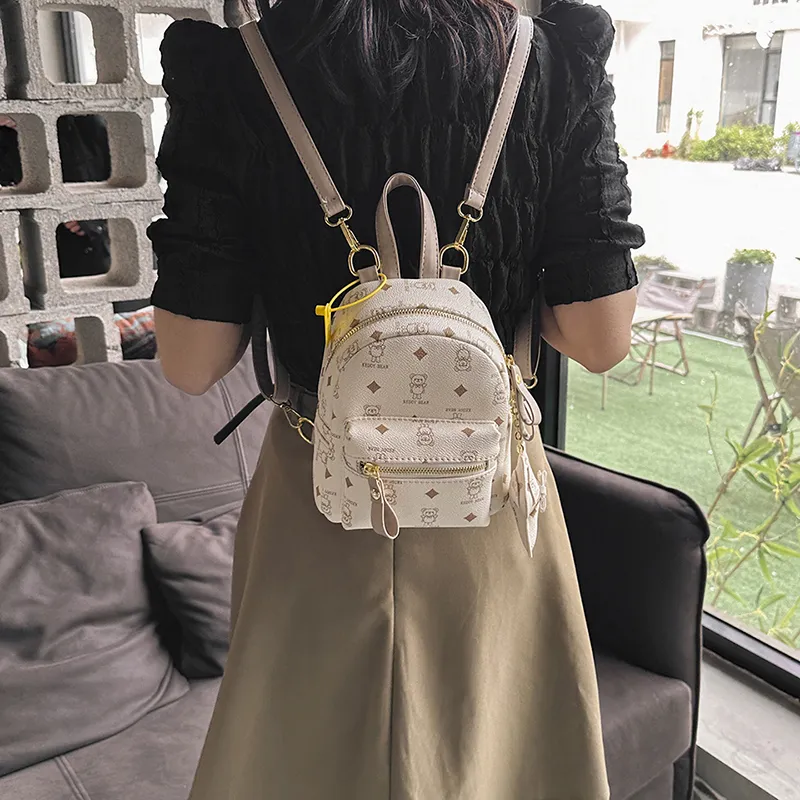 Yalu PU Backpack Women's White/Pink/Coffee/Brown-1