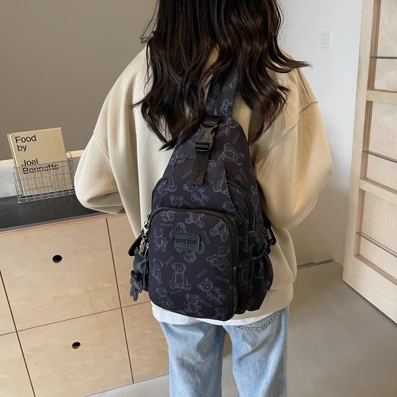 Yalu Canvas Sling Bag Backpack Unisex Black/Ecru/Pink-1