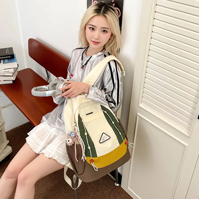 Yalu Nylon Backpack Regular Unisex White Brown/White Green/Gray/Black-9
