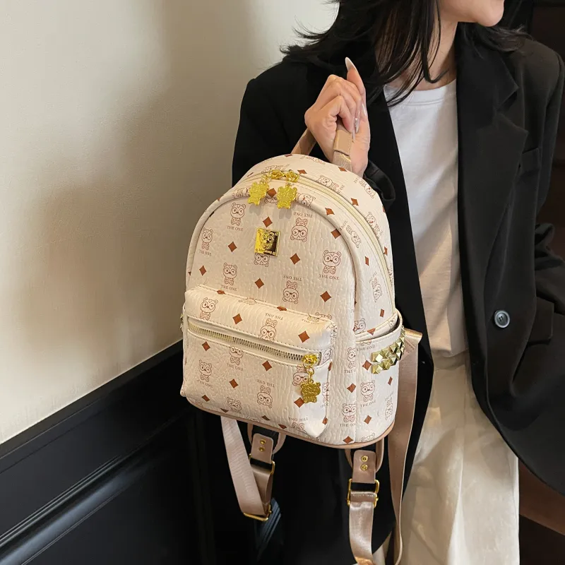 Yalu PU Backpack Women's Brown/Ecru/Pink-7