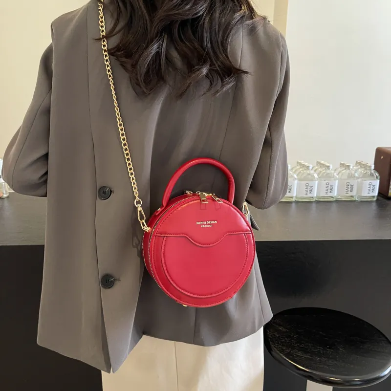 Yalu PU Round Bag, One Shoulder Handbag Women's Black/Khaki/Red-20